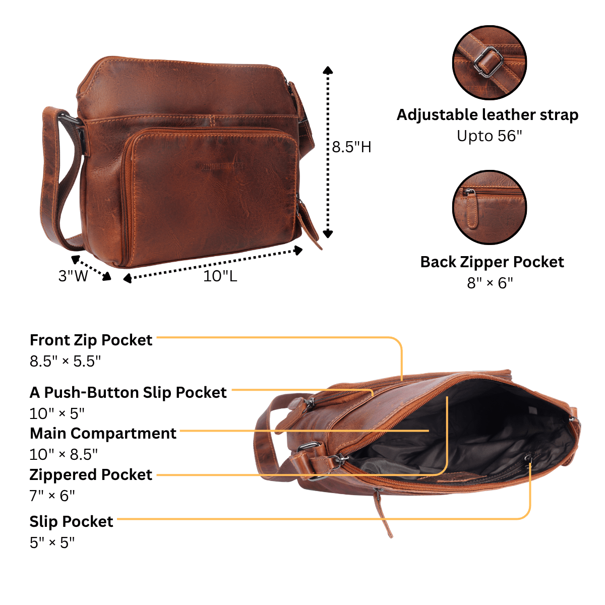 Siena Leather Crossbody Bag – Unisex - Minori Leather