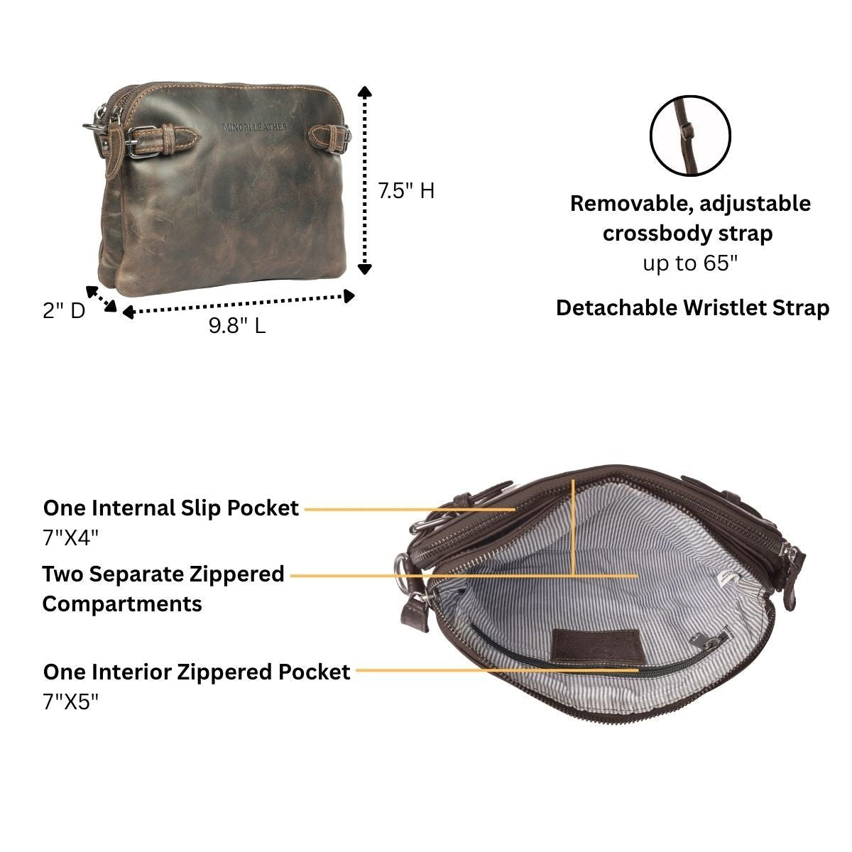 Sofia Crossbody Wristlet Brown - Minori Leather