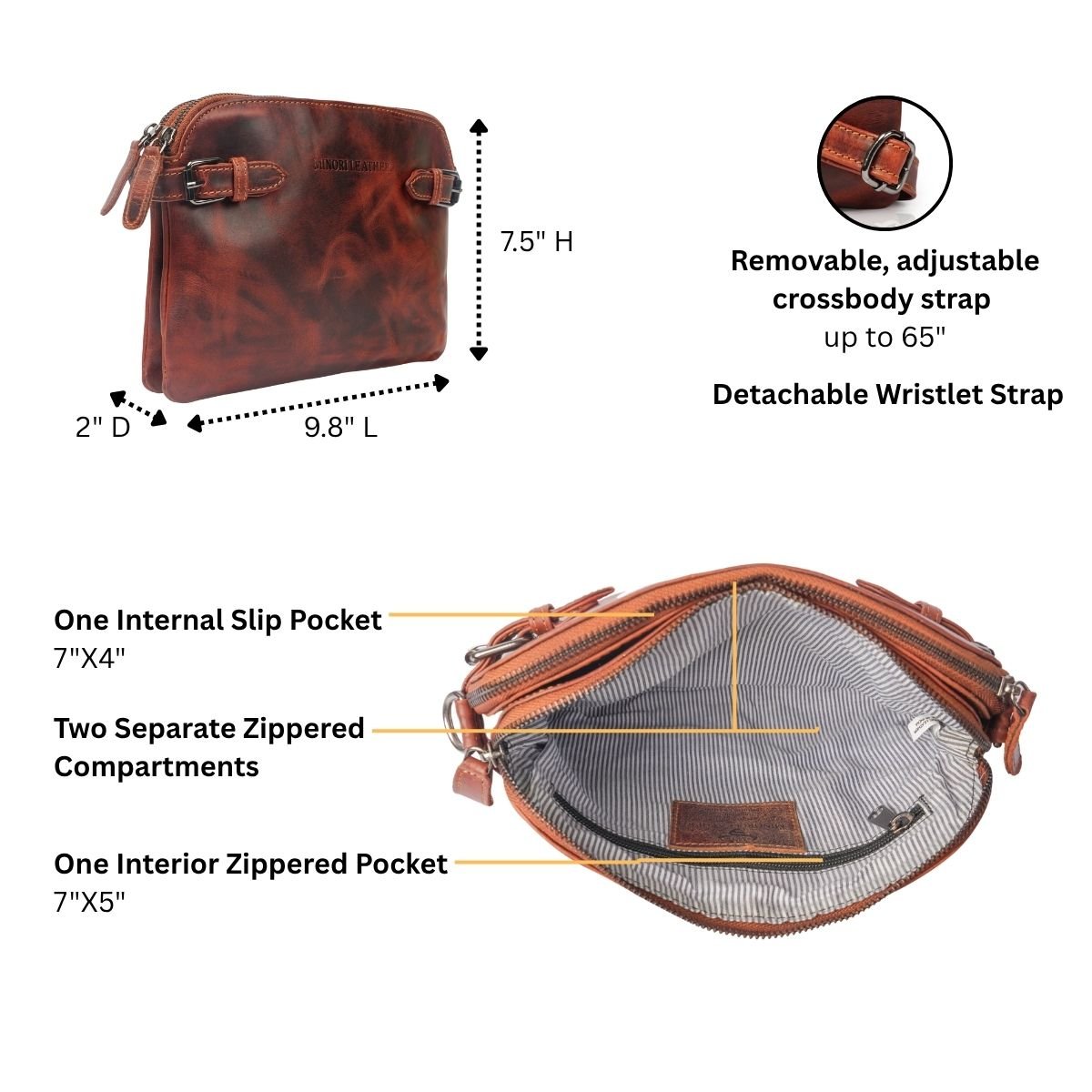 Sofia Crossbody Wristlet Chestnut - Minori Leather