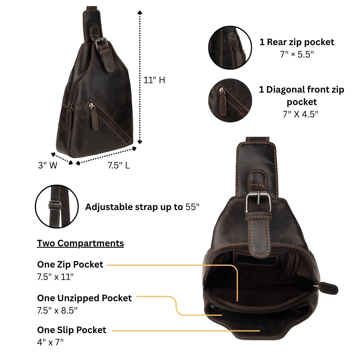 Sydney Leather Crossbody Bag – Unisex – Brown - Minori Leather