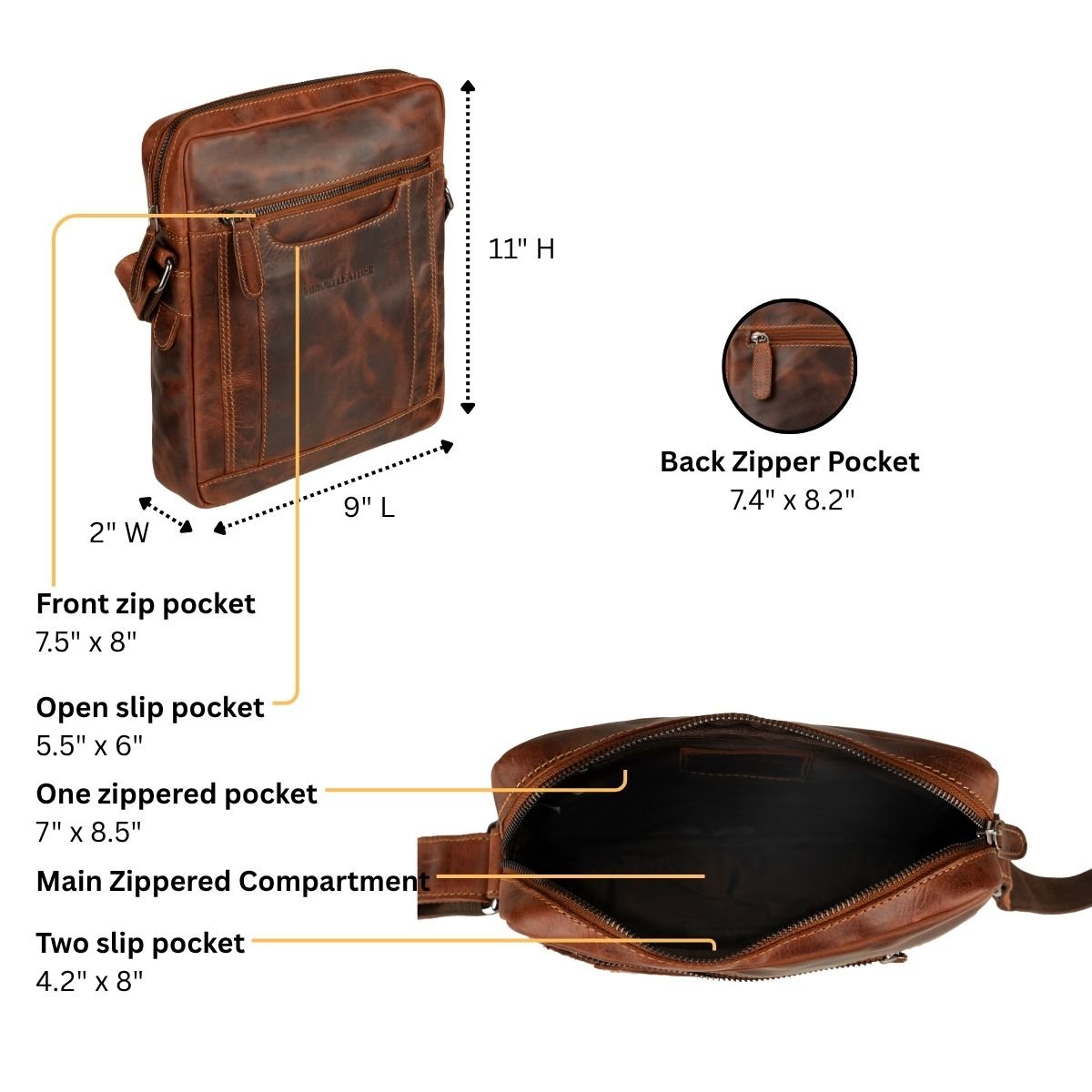 Tokyo Leather Crossbody Bag in Chestnut - Minori Leather