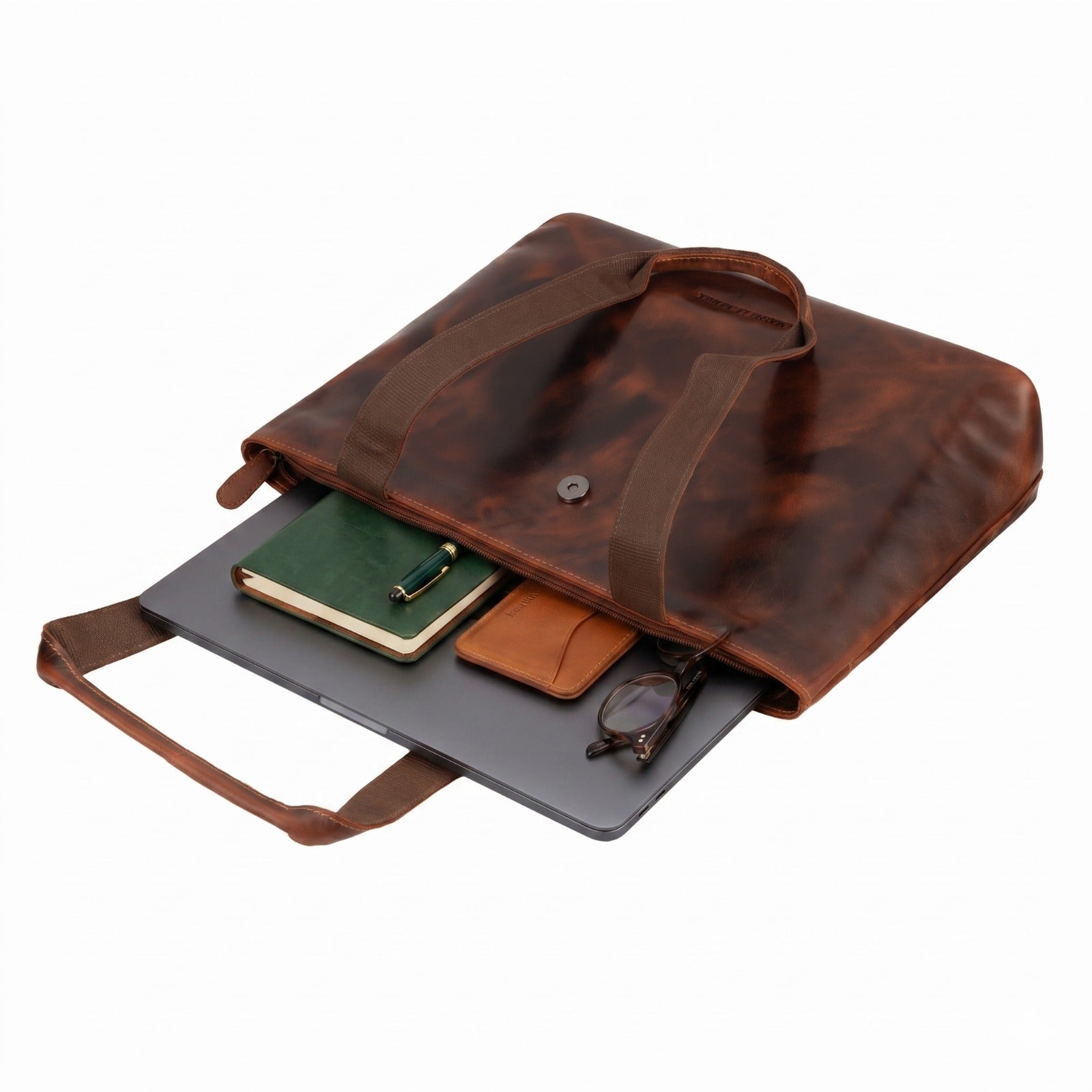 Everett Leather Tote Bag in Chestnut - Minori Leather