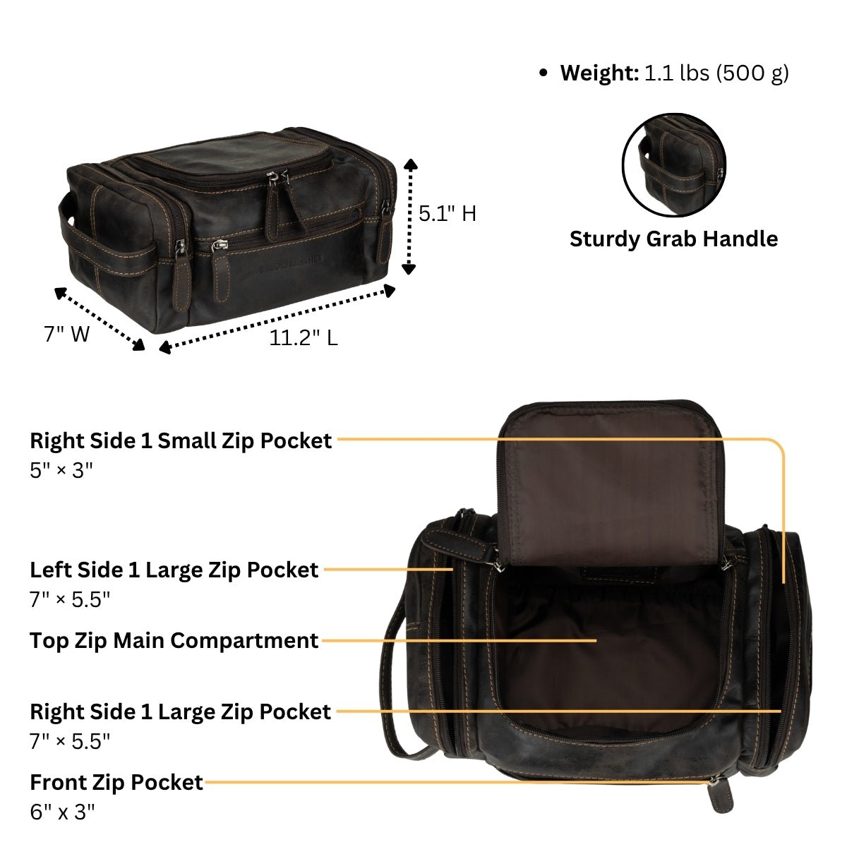 Premium Leather Toiletry Bag, Dopp Kit for Men – Winston – Brown - Minori Leather